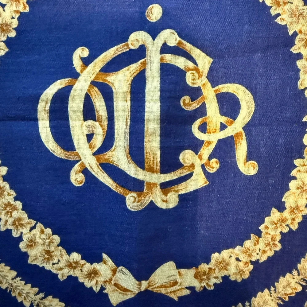 Dior Royal Blue and Gold Floral Scarf